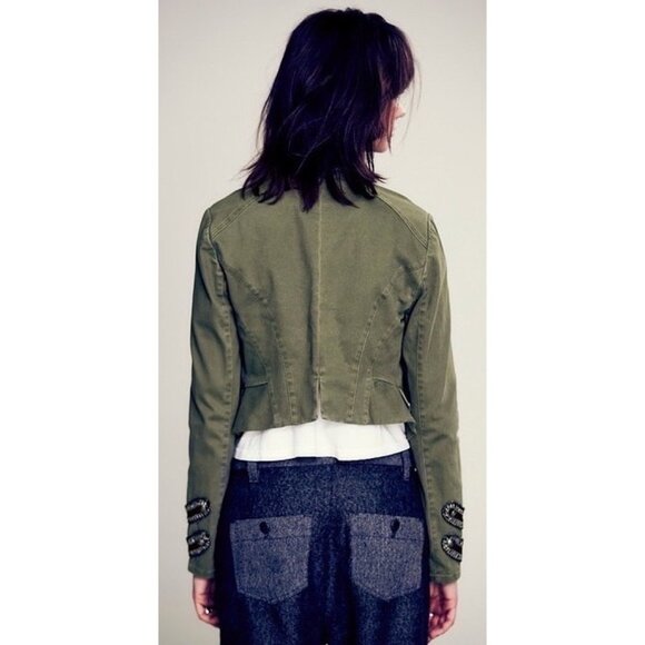 Free People Green Cropped Military Band Jacket 6| Napoleoncore Indie Sleaze Boho - Picture 7 of 16